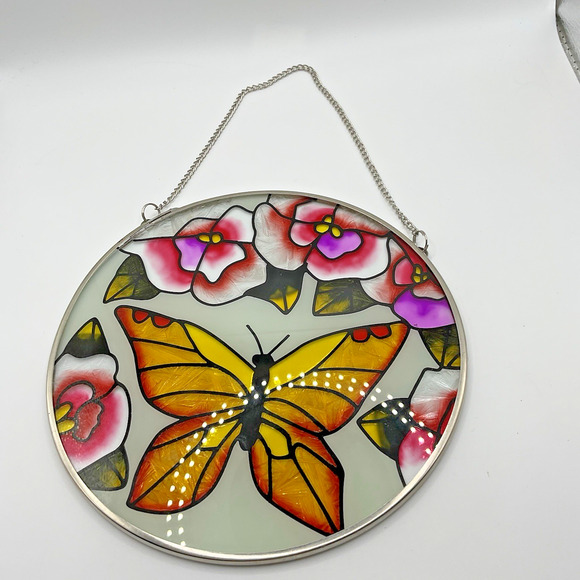 Stained Glass Butterfly Window Sun Catcher With Metal Chain 6" w/4" chain - Picture 3 of 5